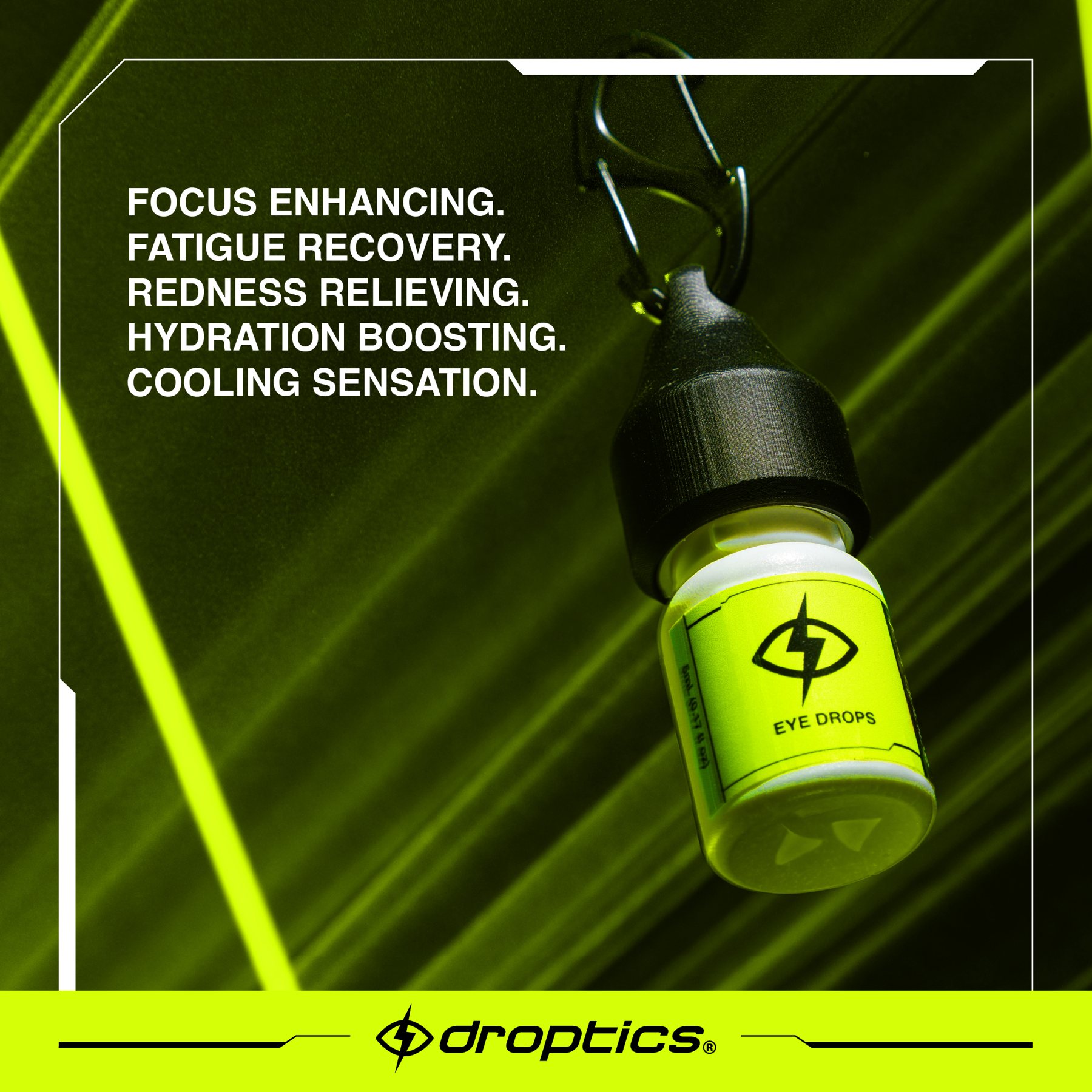 Droptics laser editorial with benefit copy
