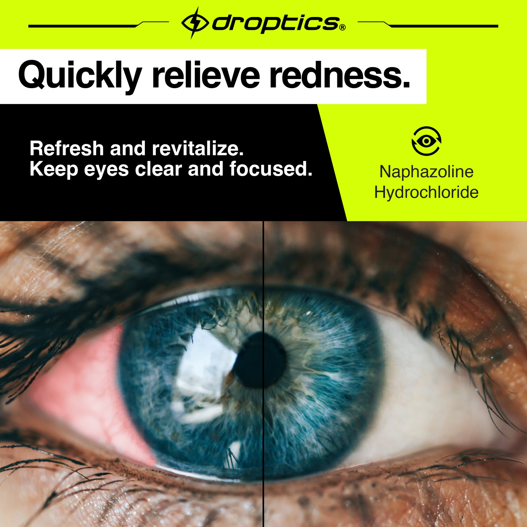 Quickly relieve redness — eye macro ad