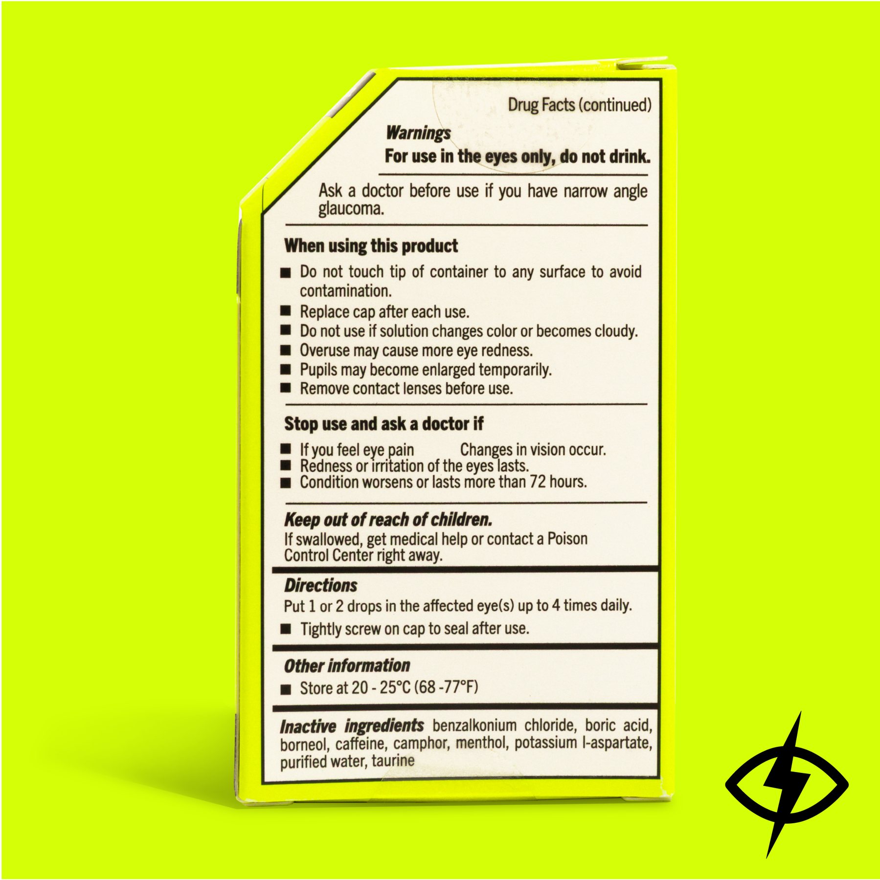 Droptics Drug Facts back panel