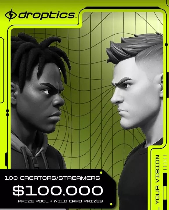 Droptics Invitational key art — IShowSpeed and Jynxzi, $100,000 prize pool, 100 creators